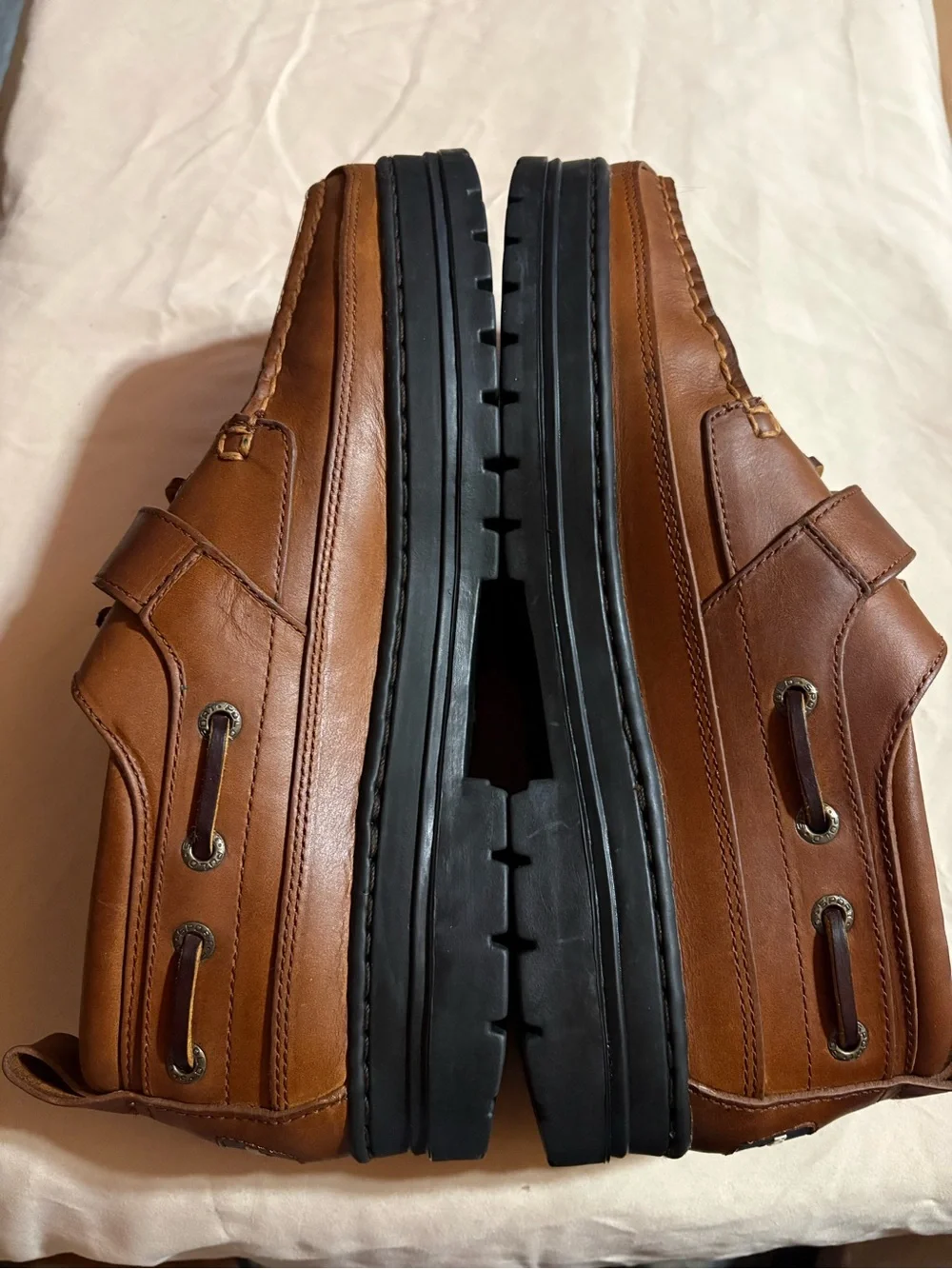 Polo Sport Men's Brown Leather Boat Shoes with Buckle Strap. Size 10.5